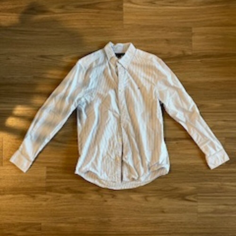 Men's Tommy Hilfiger Blue and White Striped Button Down Size Medium